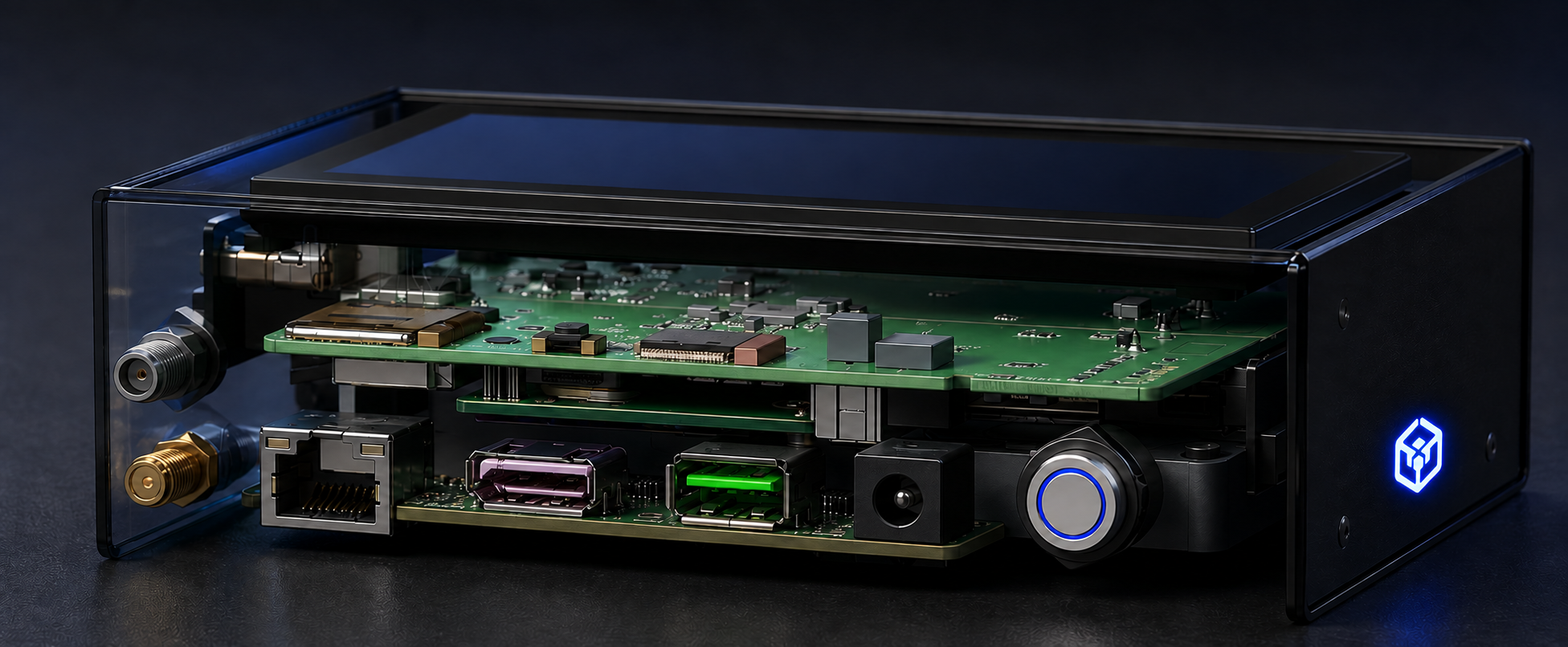 Realistic cutaway of Black Box Crypto™ edge-computing hardware